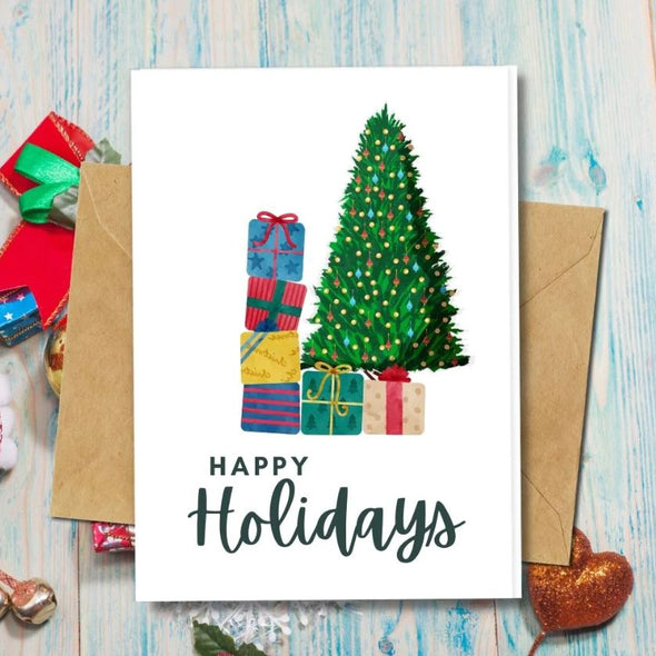 Earthbits 100% Recycled Paper Greeting Card - Gifts and Xmas Tree