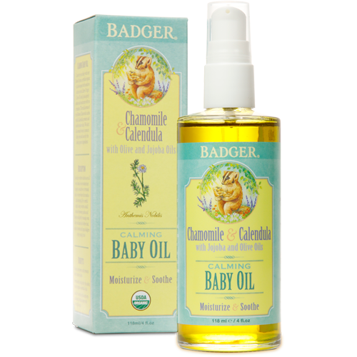 Badger Natural & Organic Baby Oil 4fl oz 118ml - Chamomile & Calendula