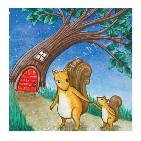 Aubree Sue Art Greeting Card - "Mama & Baby" Squirrels