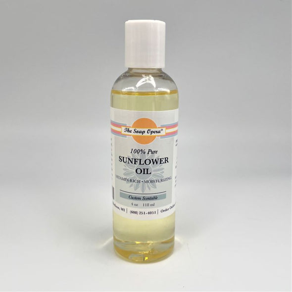 100% pure sunflower oil carrier moisturizing body oil in clear bottle 4 ounces