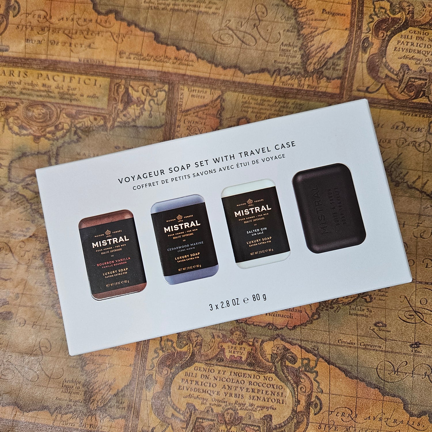 Mistral Voyageur Soap Set with Travel Case - Three 3.8 oz Soaps