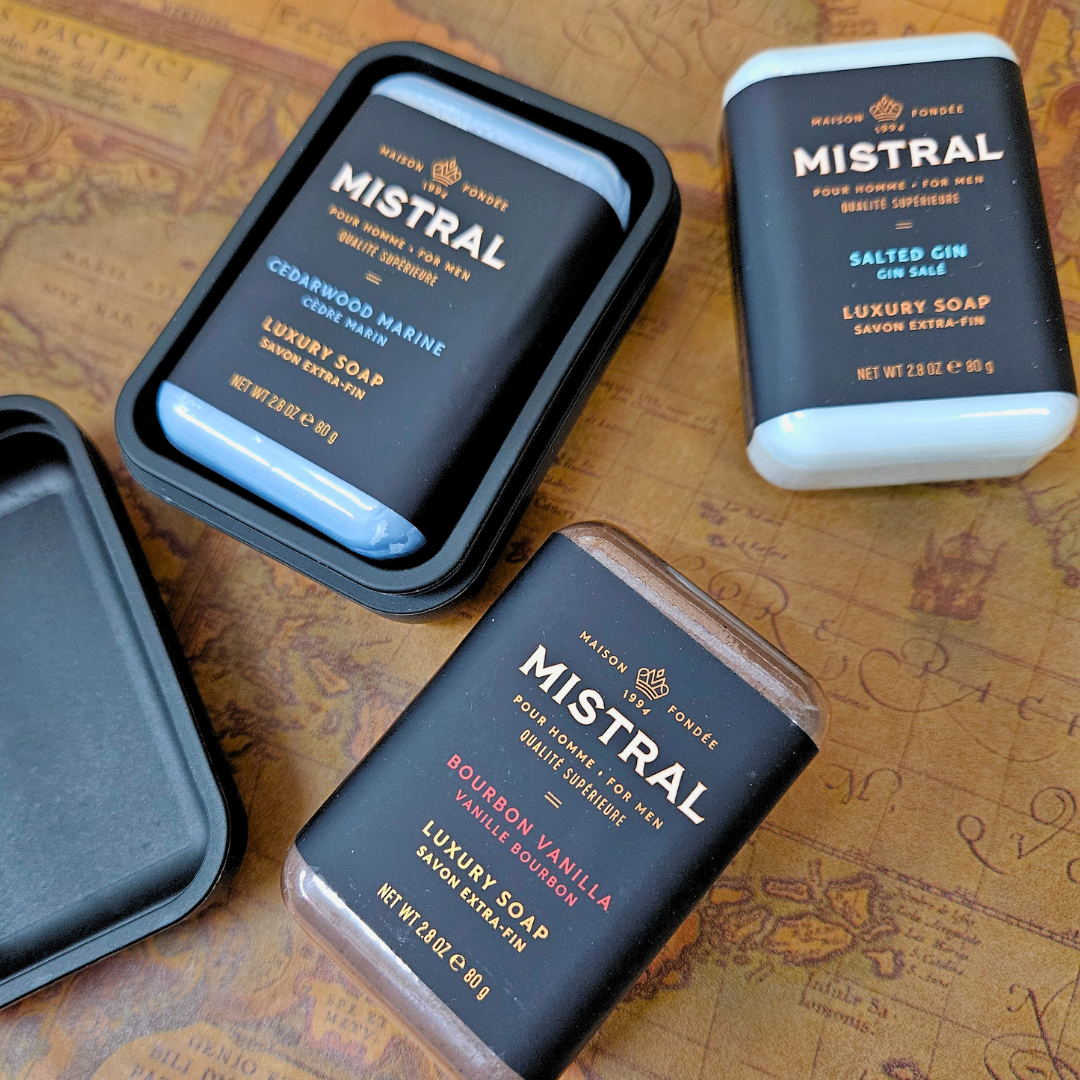 Mistral Voyageur Soap Set with Travel Case - Three 3.8 oz Soaps