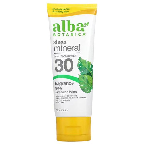 Alba Botanica Sheer Mineral Sunscreen SPF 30 3oz 89ml - Fragrance Free