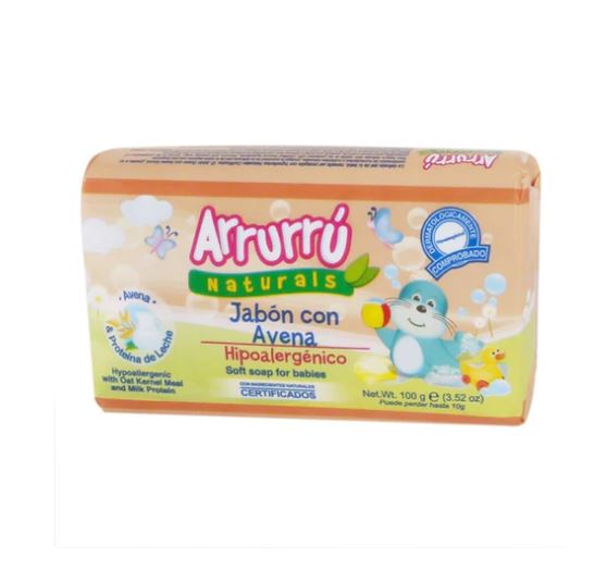 Arrurru Naturals Hipoalergenico Jabon Avena - Soft Hypoallergenic Soap for Babies with Oatmeal & Aloe 3.52oz 100g