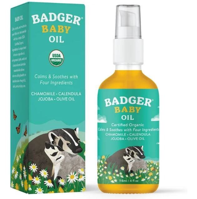 Badger Natural & Organic Baby Oil 4fl oz 118ml - Chamomile & Calendula
