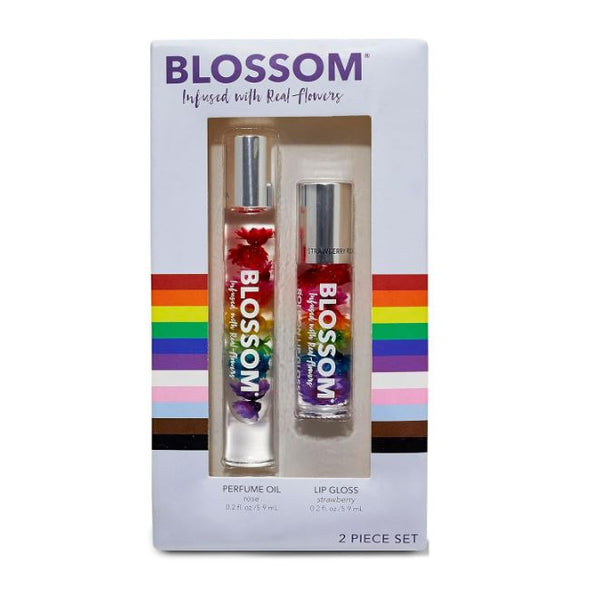 Blossom Beauty in Bloom Rainbow Roll-On Lip Gloss & Pefume Oil Set - Strawberry / Rose