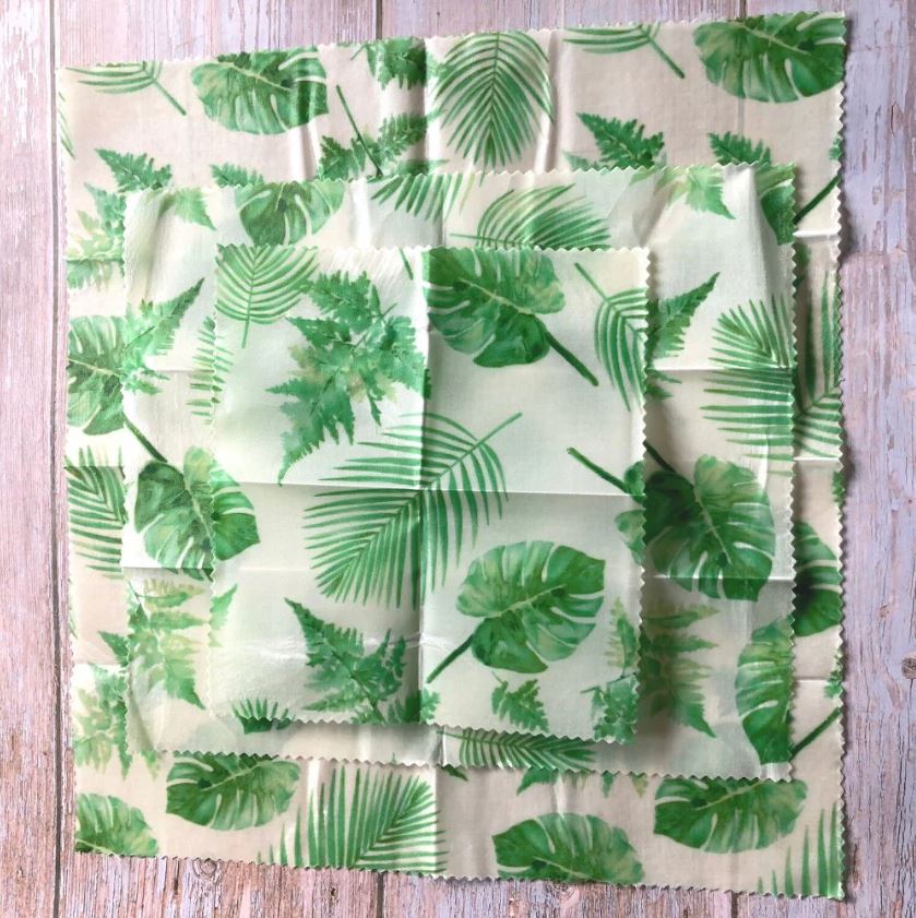Earthbits Beeswax Food Wrap Sheets Set of 3 - Green Leaves
