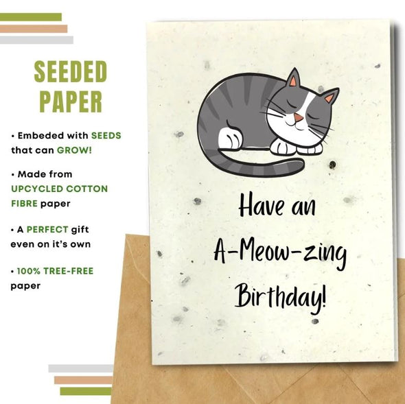 Earthbits Seeded Compostable Greeting Card - A-Meow-zing Birthday