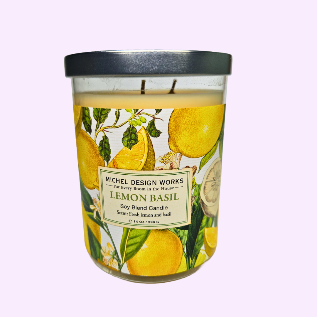 Michel Design Works Medium Tumbler Decorative Glass Candle 14oz 396g - Lemon Basil
