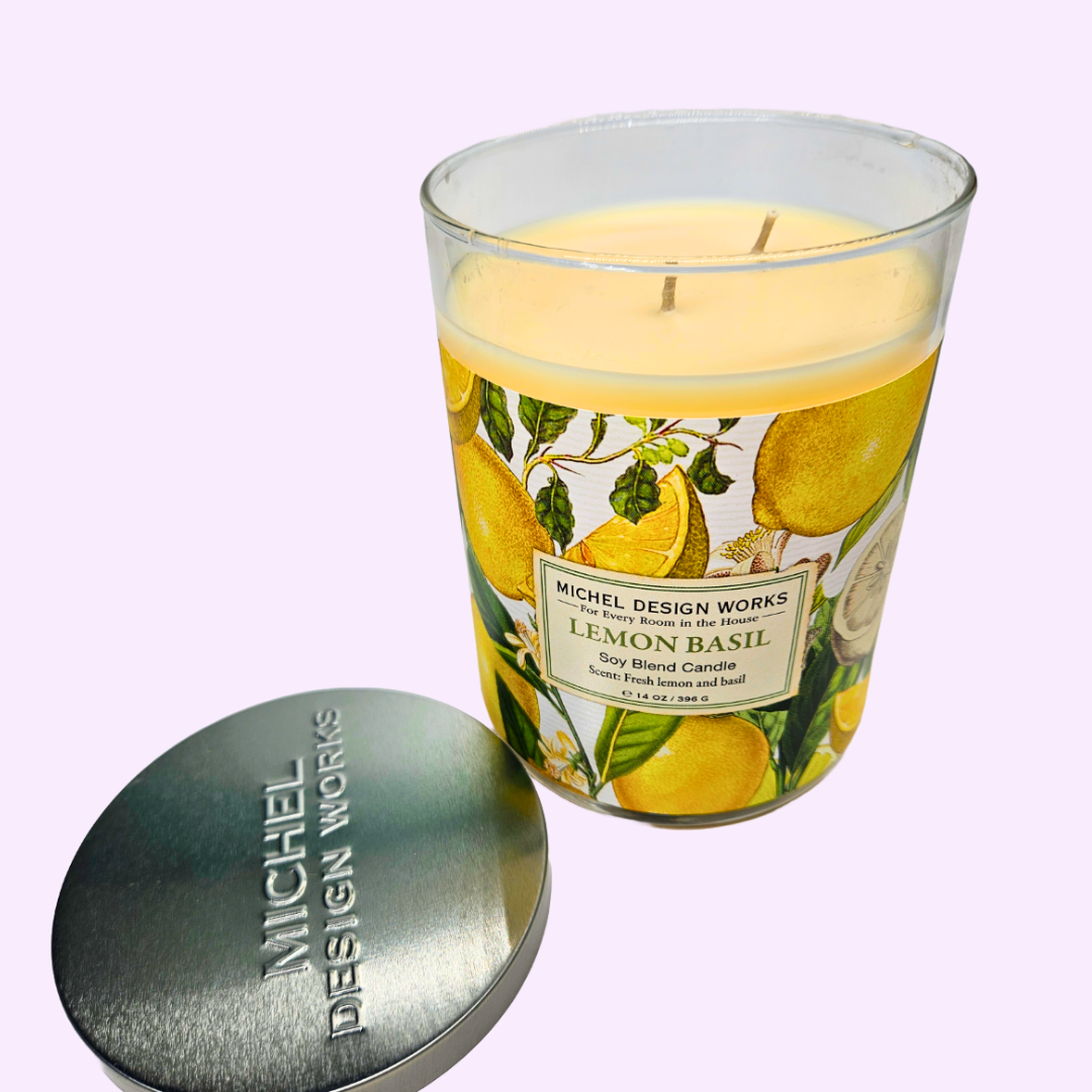 Michel Design Works Medium Tumbler Decorative Glass Candle 14oz 396g - Lemon Basil