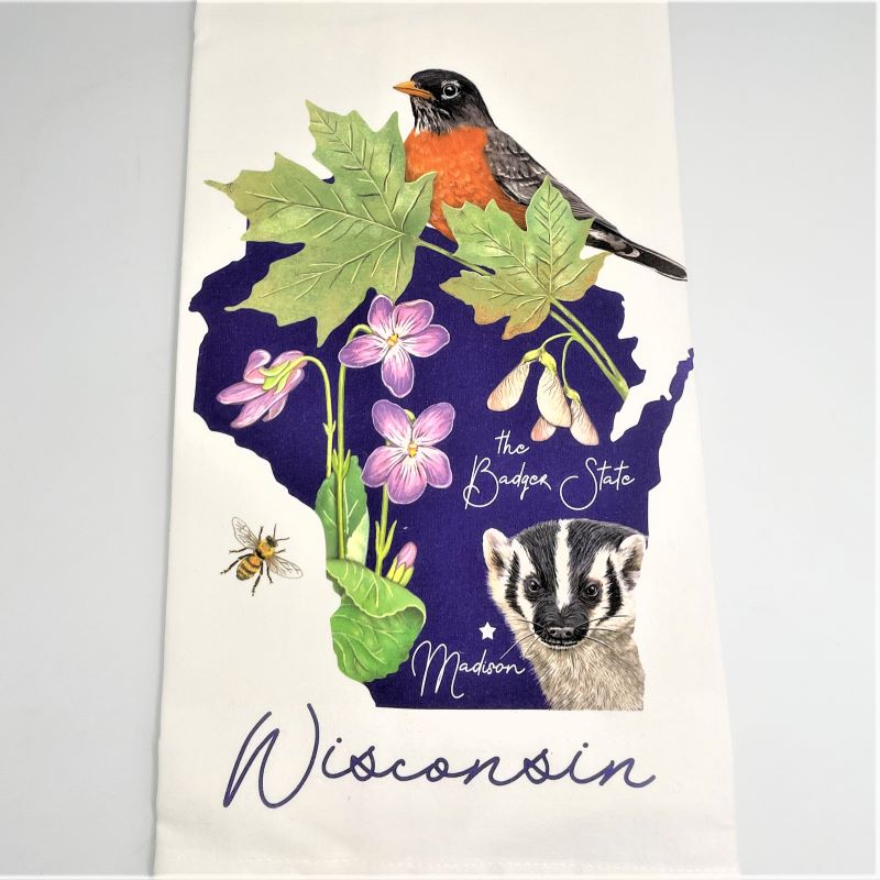 Mary Lake-Thompson Flour Sack Towel - Wisconsin State Symbols