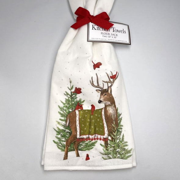 Mary Lake-Thompson Holiday Flour Sack Towel Set of 2 - Forest Deer