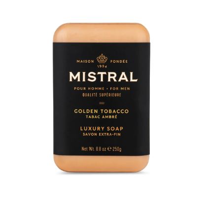 Mistral Men's Luxury French Bar Soap 8.8oz 250g - Golden Tobacco