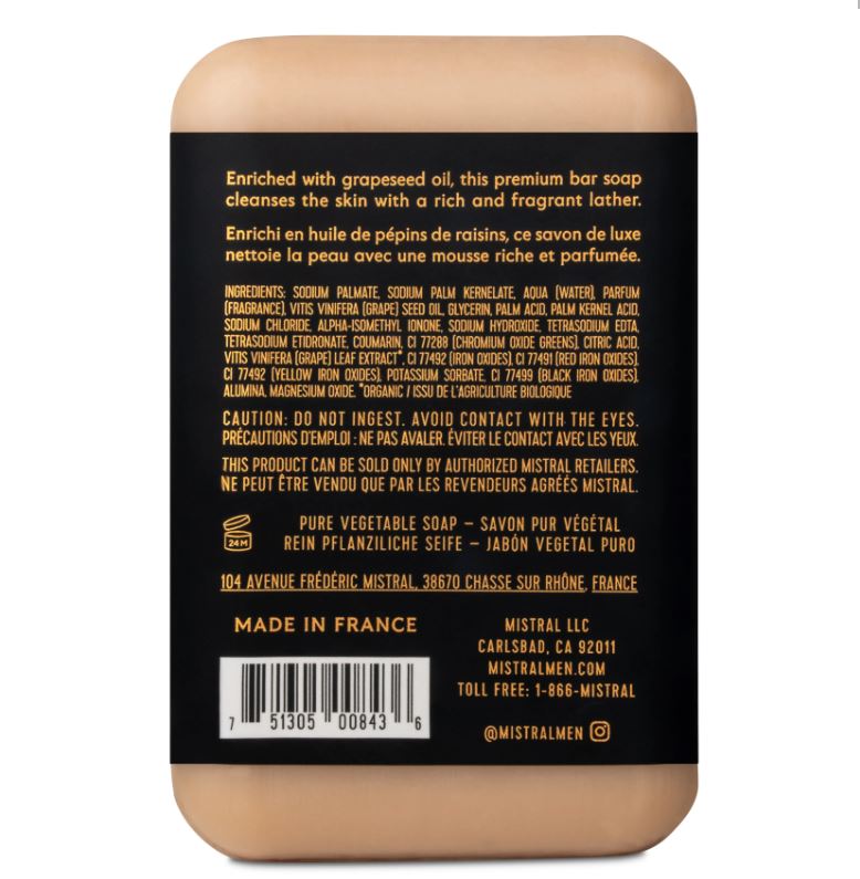 Mistral Men's Luxury French Bar Soap 8.8oz 250g - Santal Absolute