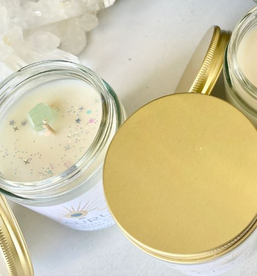 Lunastry Moon Phase Zodiac Crystal Soy Wax Jar Candle 9oz