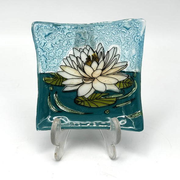 PamPeana Handmade Glass Soap Dish - White Lotus