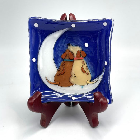 PamPeana Handmade Glass Soap Dish - Dogs on the Moon
