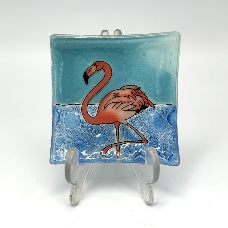 PamPeana Handmade Glass Soap Dish - Square Flamingo