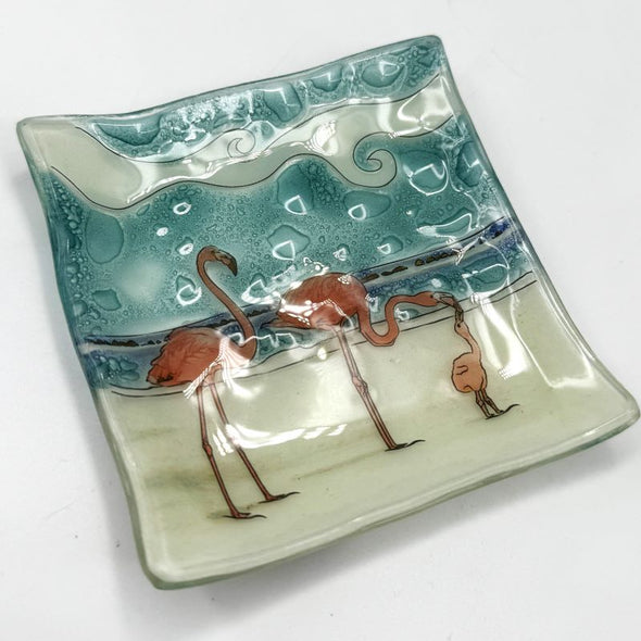 PamPeana Handmade Glass Soap Dish - Flamingo Group
