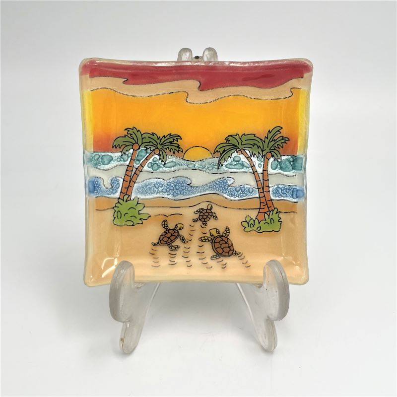 PamPeana Handmade Glass Soap Dish - Hatching Turtles