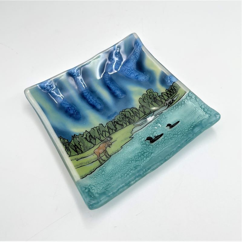PamPeana Handmade Glass Soap Dish - Northern Lights