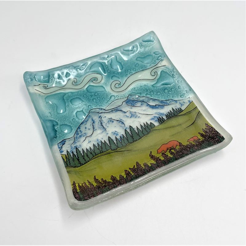 PamPeana Handmade Glass Soap Dish - Mount Rainier