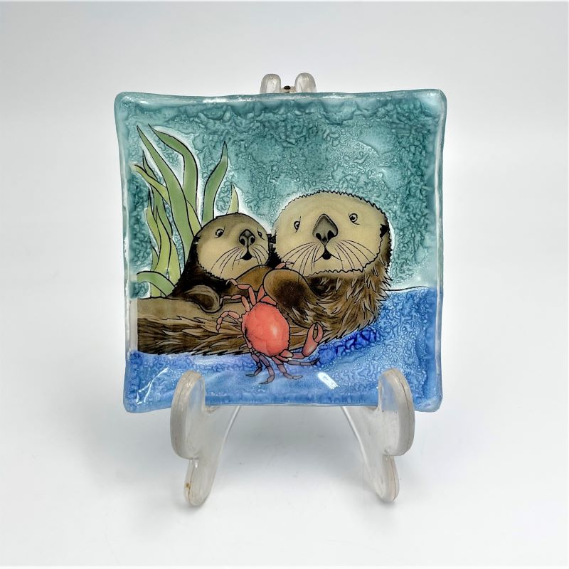 PamPeana Handmade Glass Soap Dish - Otters with Crab