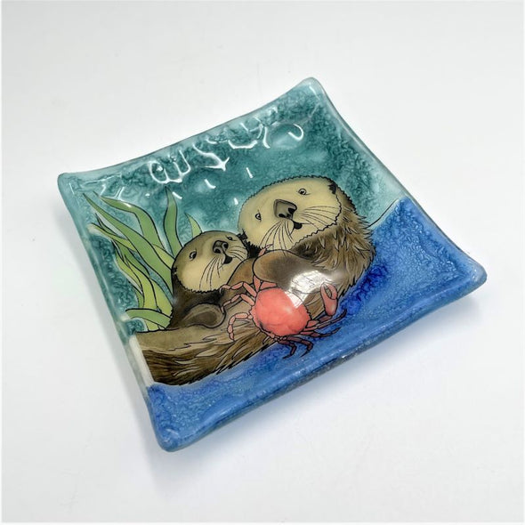 PamPeana Handmade Glass Soap Dish - Otters with Crab