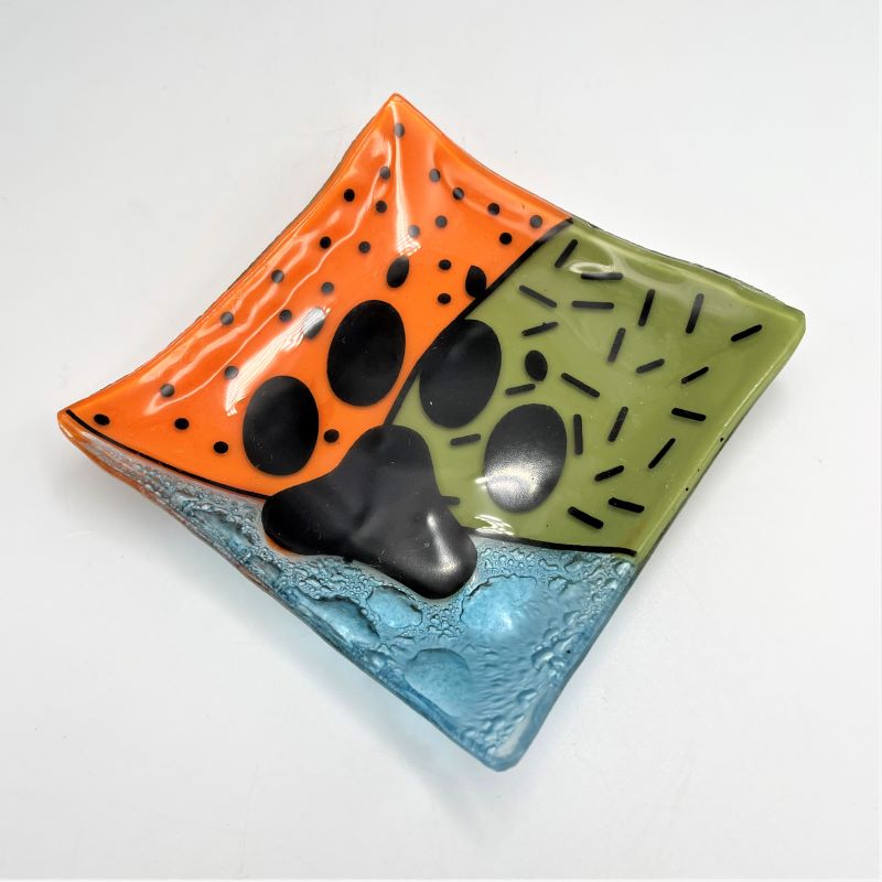 PamPeana Handmade Glass Soap Dish - Square Pawprint