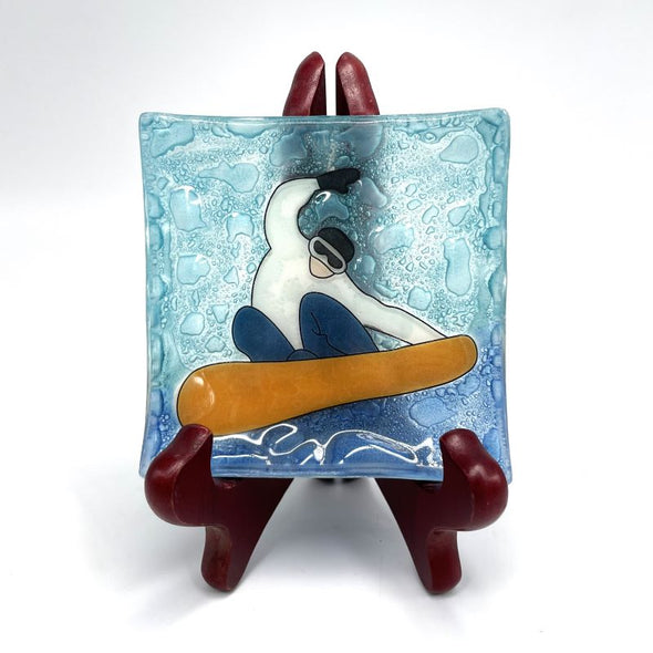 PamPeana Handmade Glass Soap Dish - Snowboarder