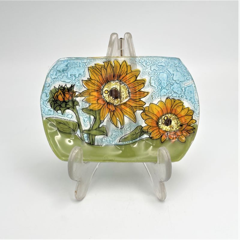 PamPeana Handmade Glass Soap Dish - Sunflowers