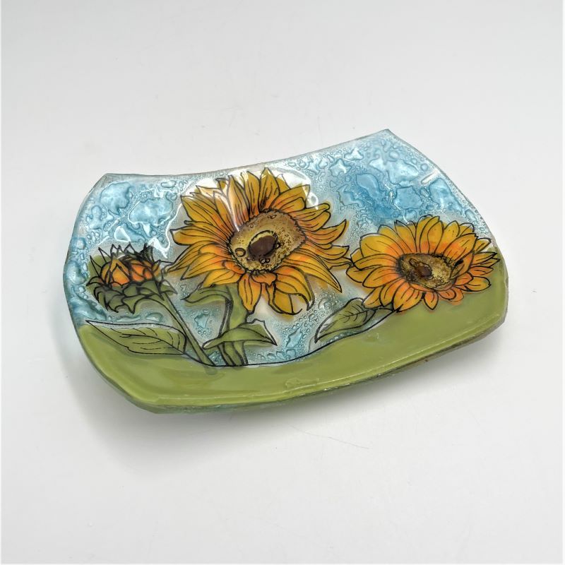 PamPeana Handmade Glass Soap Dish - Sunflowers