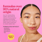 woman smiling formulas over ninety five percent natural origin formulated without parabens phthalates petrolatum and sls burts bees