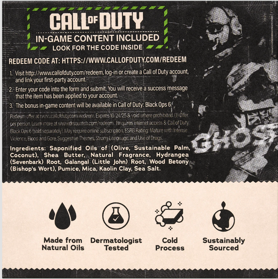 Dr. Squatch Men's Natural Bar Soap 5 oz - Ghost Grit - Call of Duty Soap