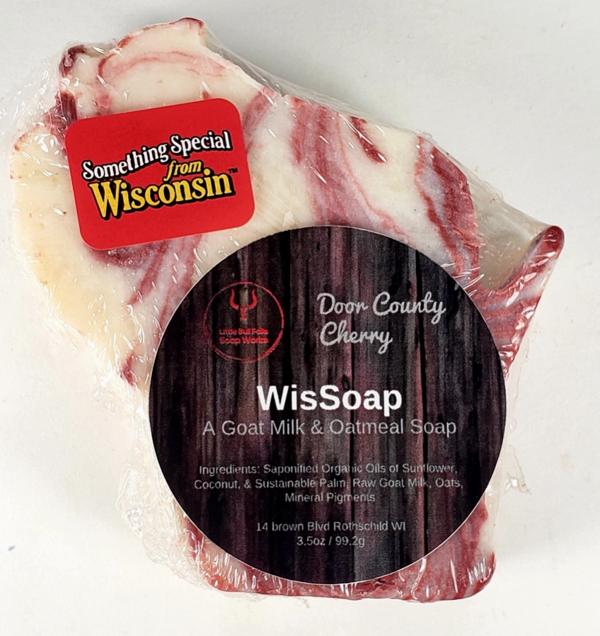 Little Bull Falls Soap Works WisSoap Wisconsin Shaped Goat Milk Soap - Door County Cherry