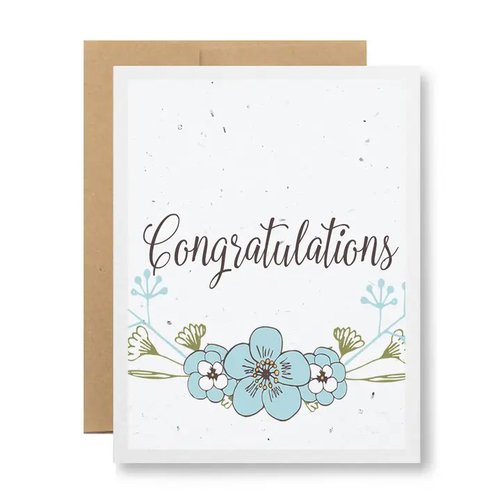 Seedy Cards - Plantable Seed Paper Greeting Card - Congratulations with Blue Flowers
