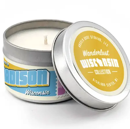 Angela Rose Studios Wanderlust Wisconsin Welcome to Madison Candle 4 oz.