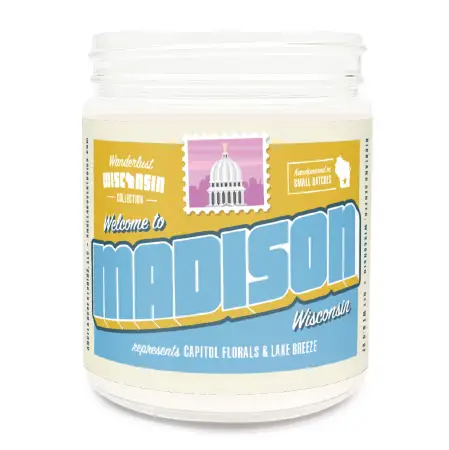 Angela Rose Studios Wanderlust Wisconsin Welcome to Madison Candle 9 oz. Glass Jar
