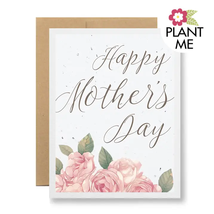 Seedy Cards - Plantable Seed Paper Greeting Card - Happy Mother's Day with Pink Flowers