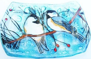 PamPeana Handmade Glass Soap Dish - Chickadee