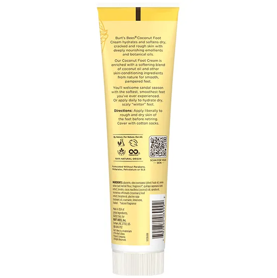 Burt's Bees Softening Foot Cream with Coconut Oil & Soap Bark 4.3oz 121.9g