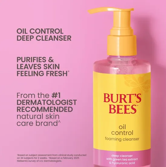 Burt's Bees Oil Control Foaming Cleanser with Green Tea Extract & Hyaluronic Acid 8oz