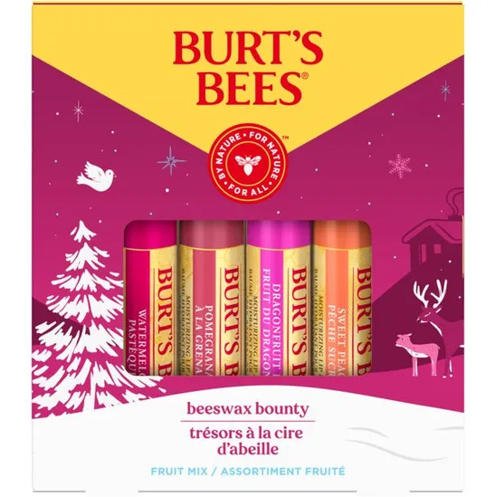 Burt's Bees Holiday Beeswax Bounty Fruit Lip Balm Gift Set of 4