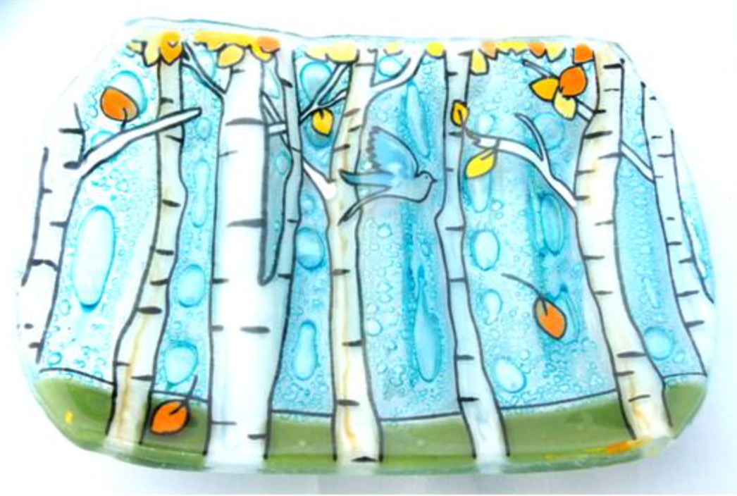 PamPeana Handmade Glass Soap Dish - Aspen Tree