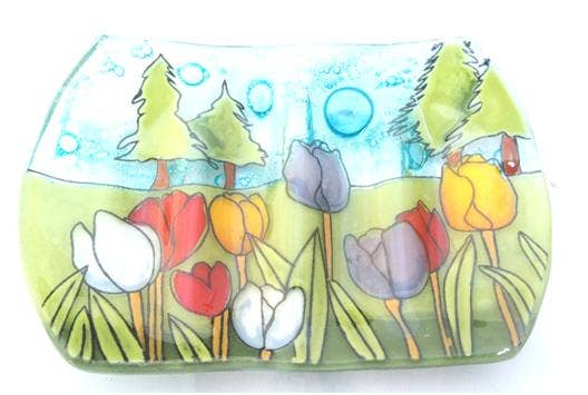 PamPeana Handmade Glass Soap Dish - Tulip Flowers