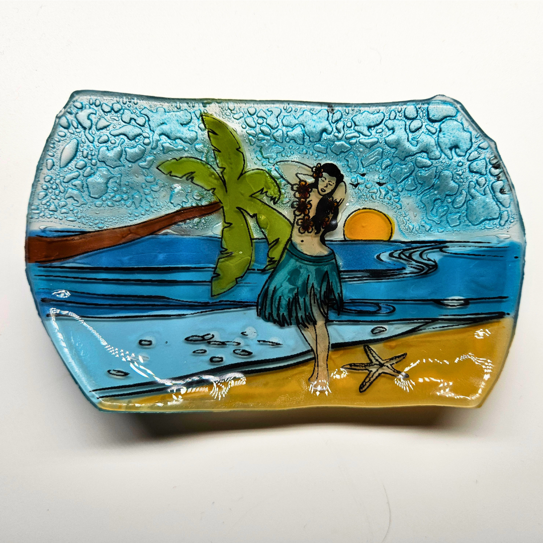 PamPeana Handmade Glass Soap Dish - Hula Girl