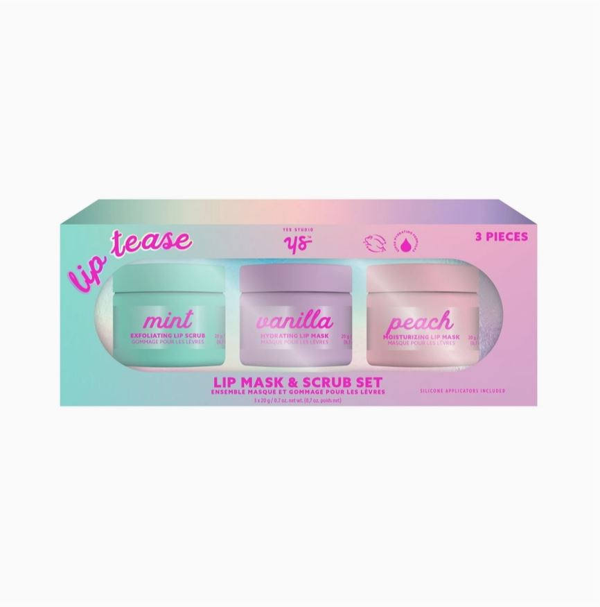 Yes Studio Lip Tease Mask & Scrub Set of 3 0.7oz 20g - Vanilla, Mint & Peach