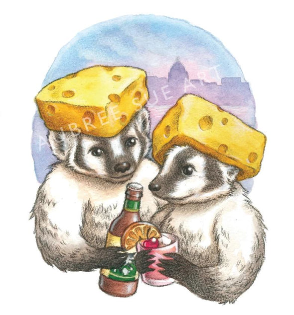 Aubree Sue Art Greeting Card - "Wisconsin Badgers" Cheeseheads Spotted Cow & Old Fashioned