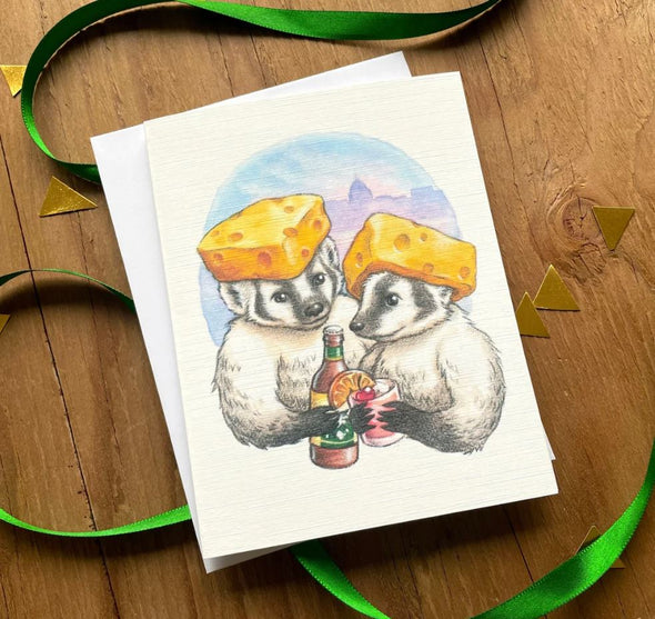 Aubree Sue Art Greeting Card - "Wisconsin Badgers" Cheeseheads Spotted Cow & Old Fashioned
