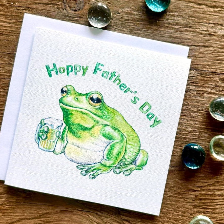 Aubree Sue Art Greeting Card - "Hoppy Father's Day" Frog & Beer Pun